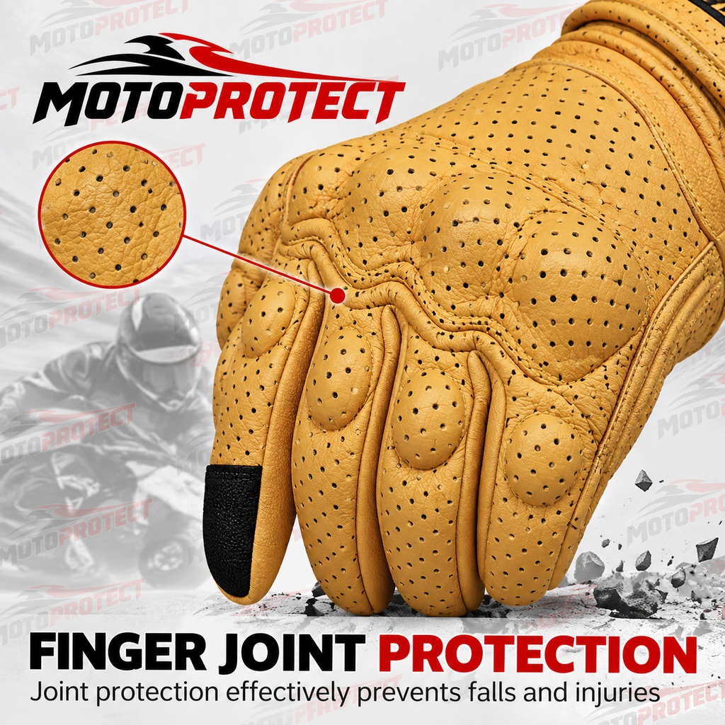 Guantes de Moto Transpirables – Piel Genuina Perforada con Protección en Nudillos