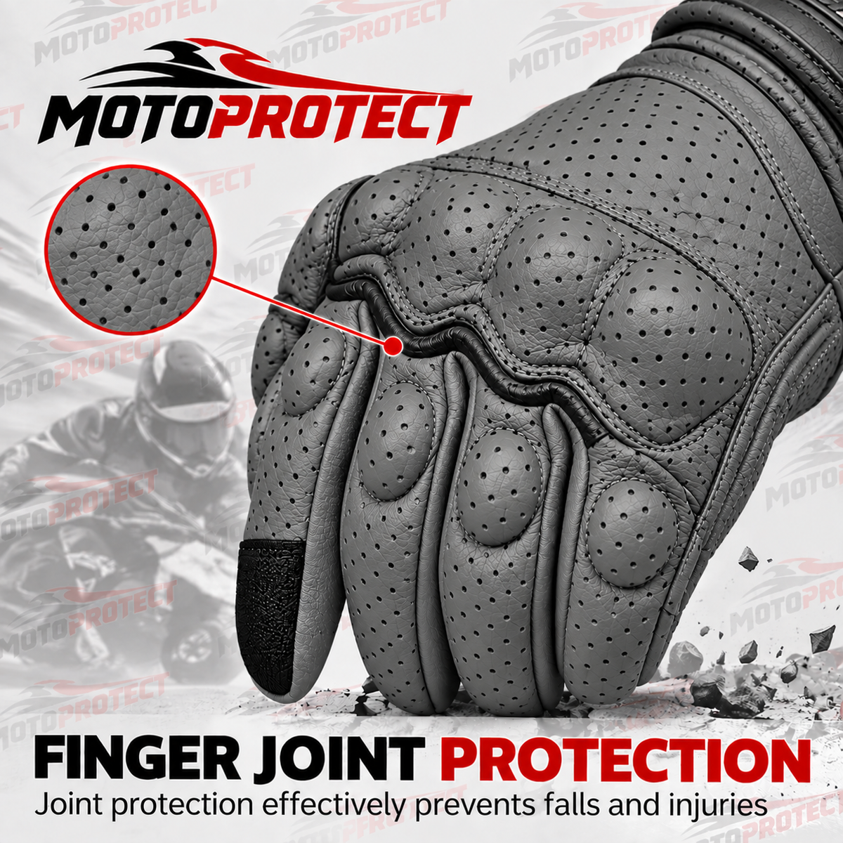 Guantes de Moto Transpirables – Piel Genuina Perforada con Protección en Nudillos