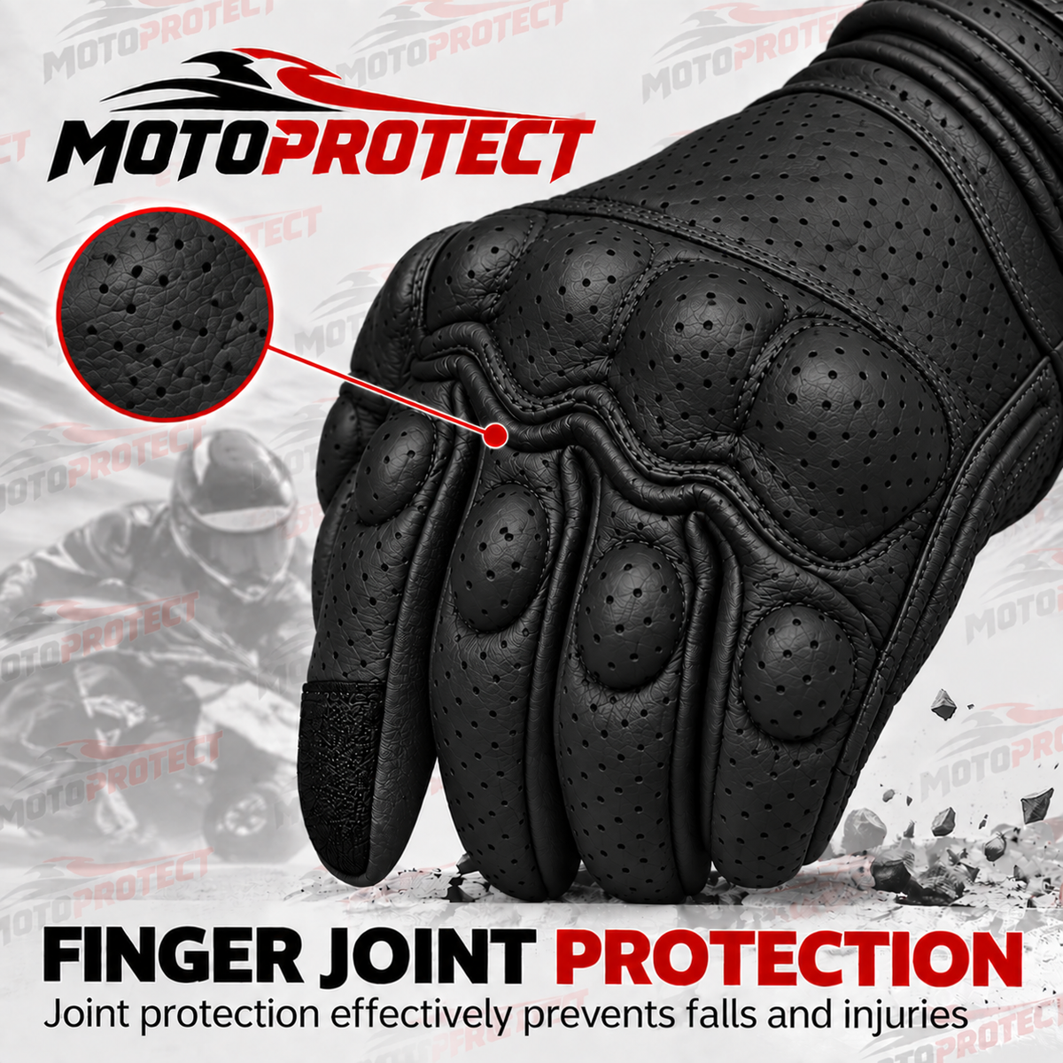 Guantes de Moto Transpirables – Piel Genuina Perforada con Protección en Nudillos
