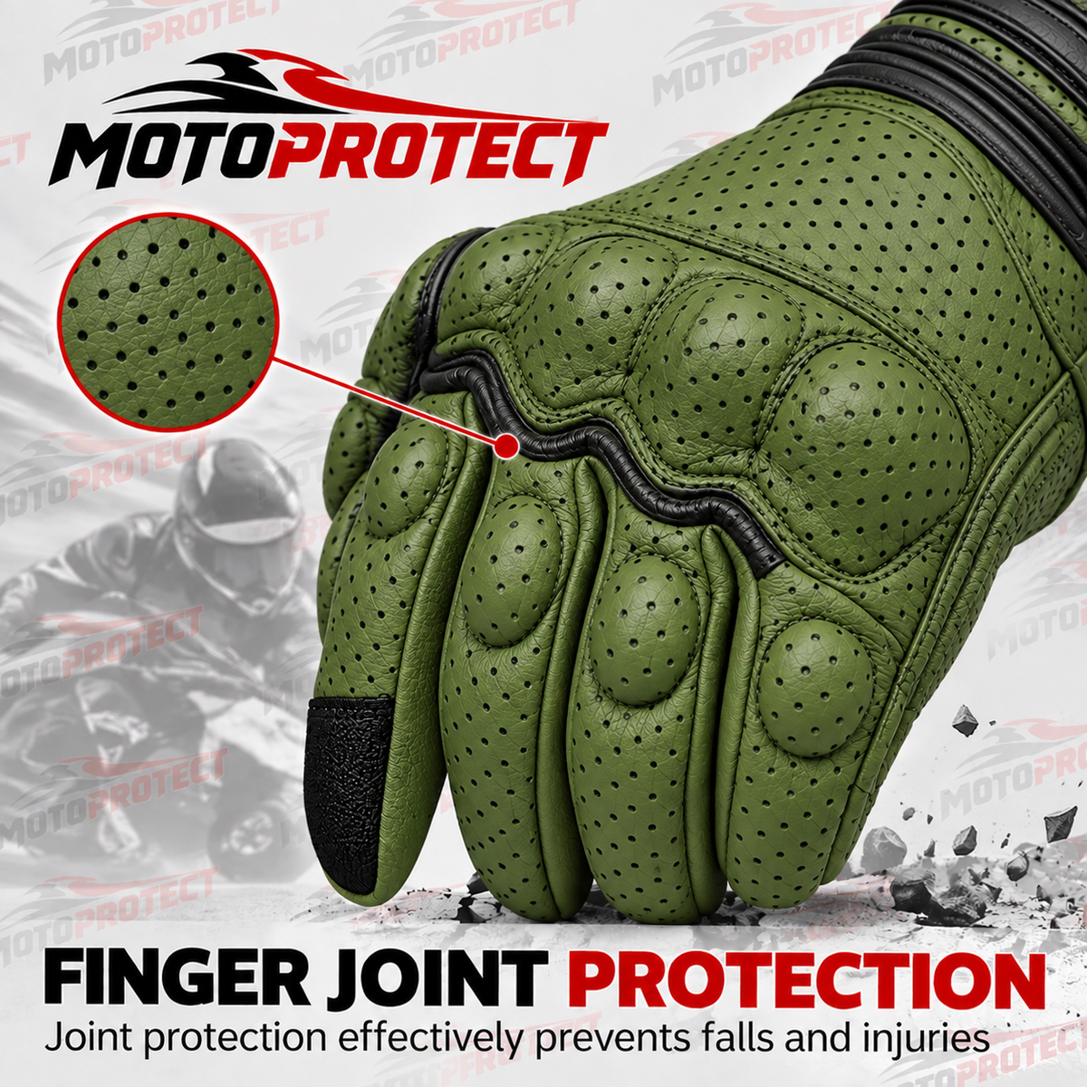 Guantes de Moto Transpirables – Piel Genuina Perforada con Protección en Nudillos