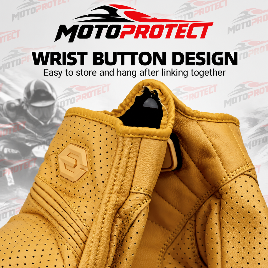 Guantes de Moto Transpirables – Piel Genuina Perforada con Protección en Nudillos