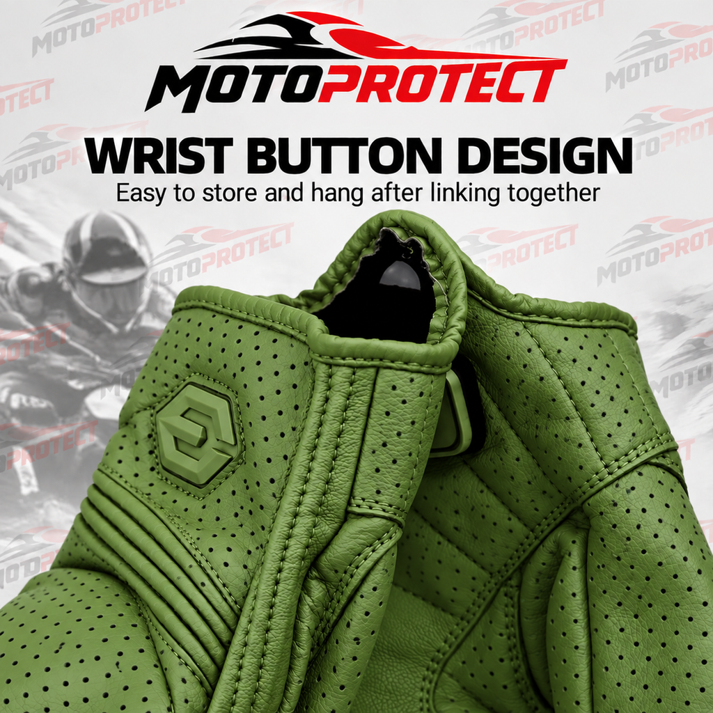 Guantes de Moto Transpirables – Piel Genuina Perforada con Protección en Nudillos