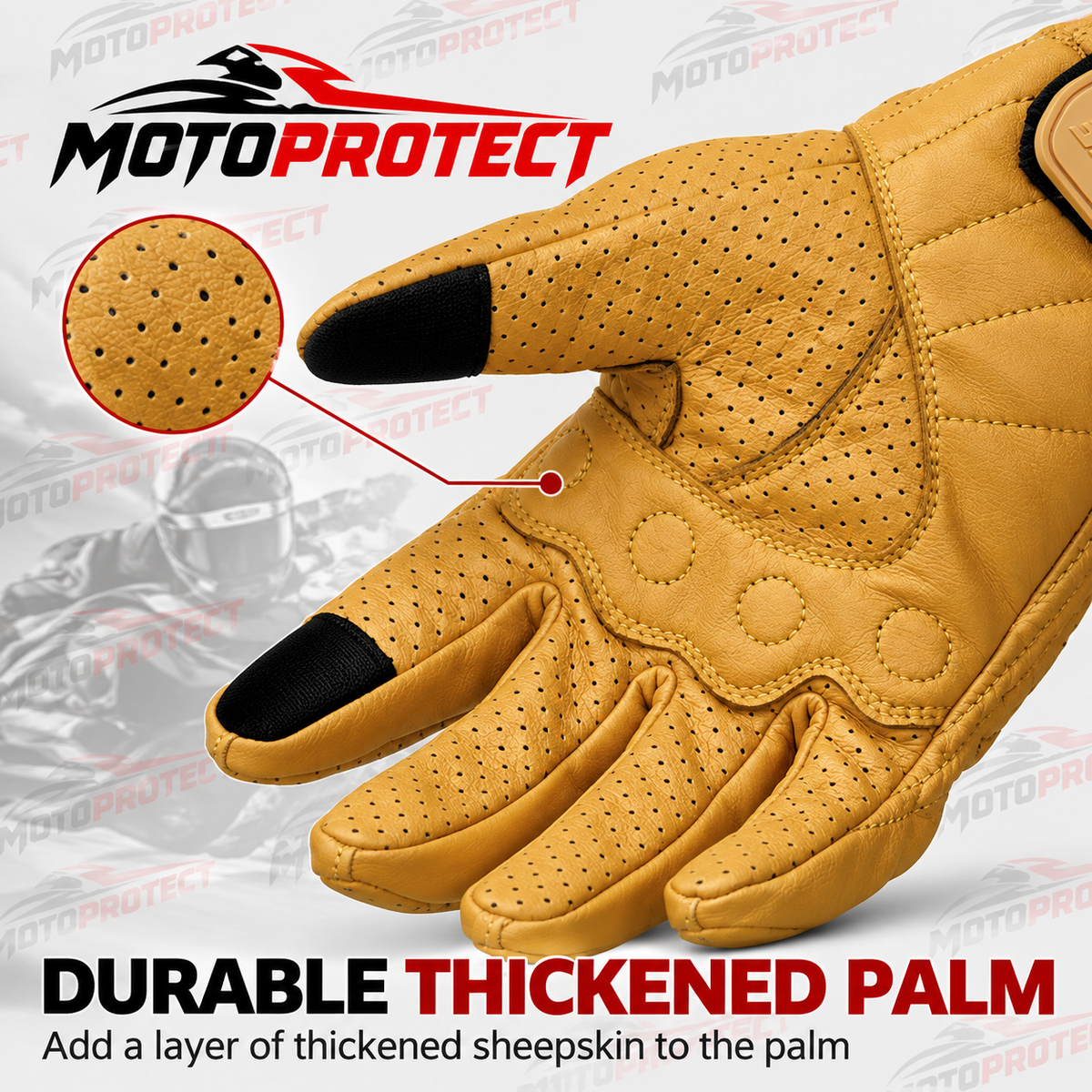 Guantes de Moto Transpirables – Piel Genuina Perforada con Protección en Nudillos