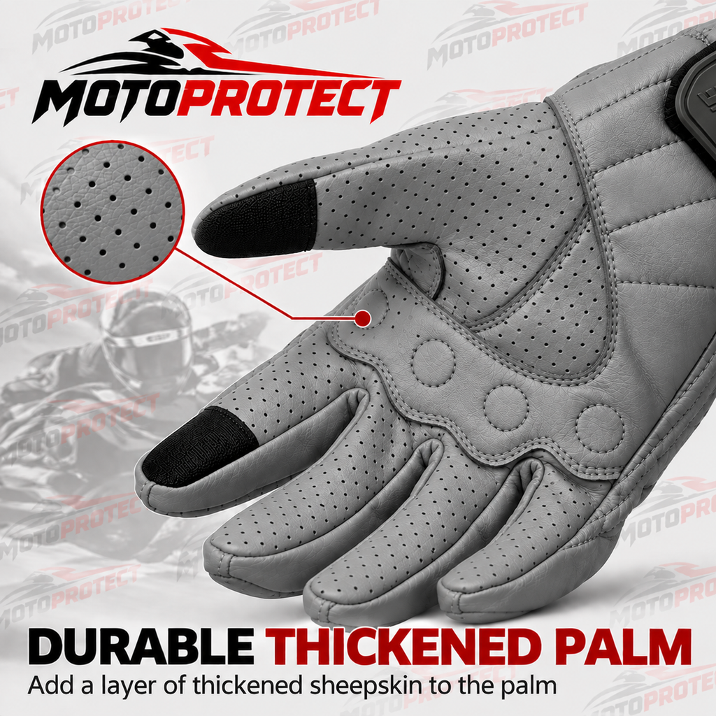 Guantes de Moto Transpirables – Piel Genuina Perforada con Protección en Nudillos