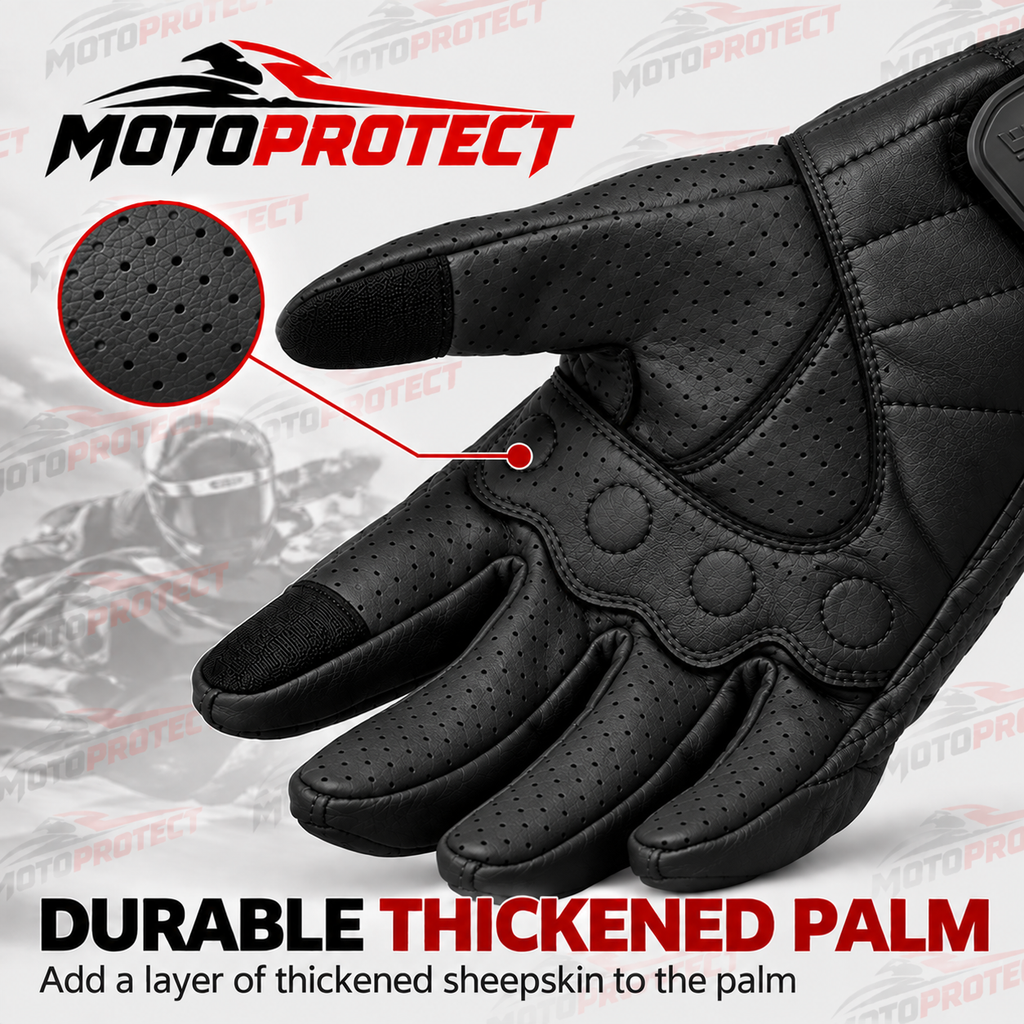 Guantes de Moto Transpirables – Piel Genuina Perforada con Protección en Nudillos
